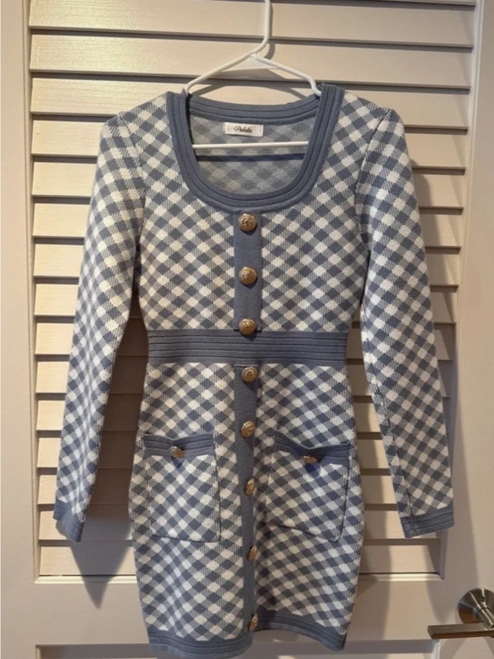 Endless Rose Blue & White Gingham Knit Long Cardigan